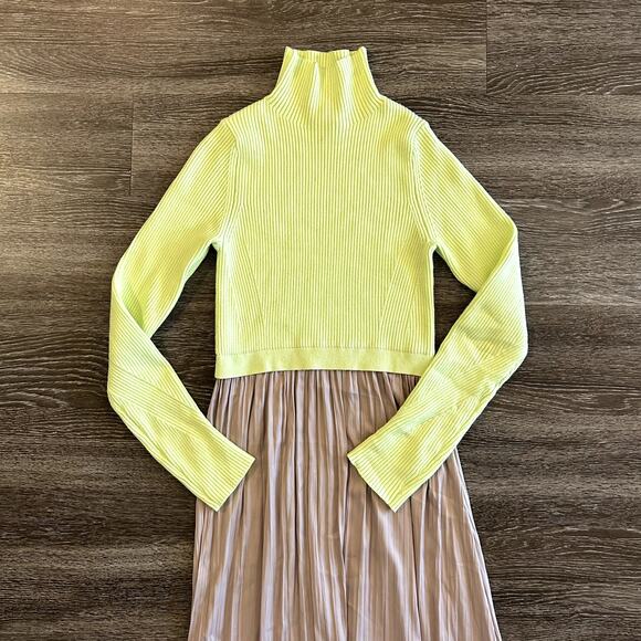 EUC Anthropologie Thea Twofer Sweater Dress Small Yellow Tan Maxi Ribbed Knit S - Picture 12 of 15